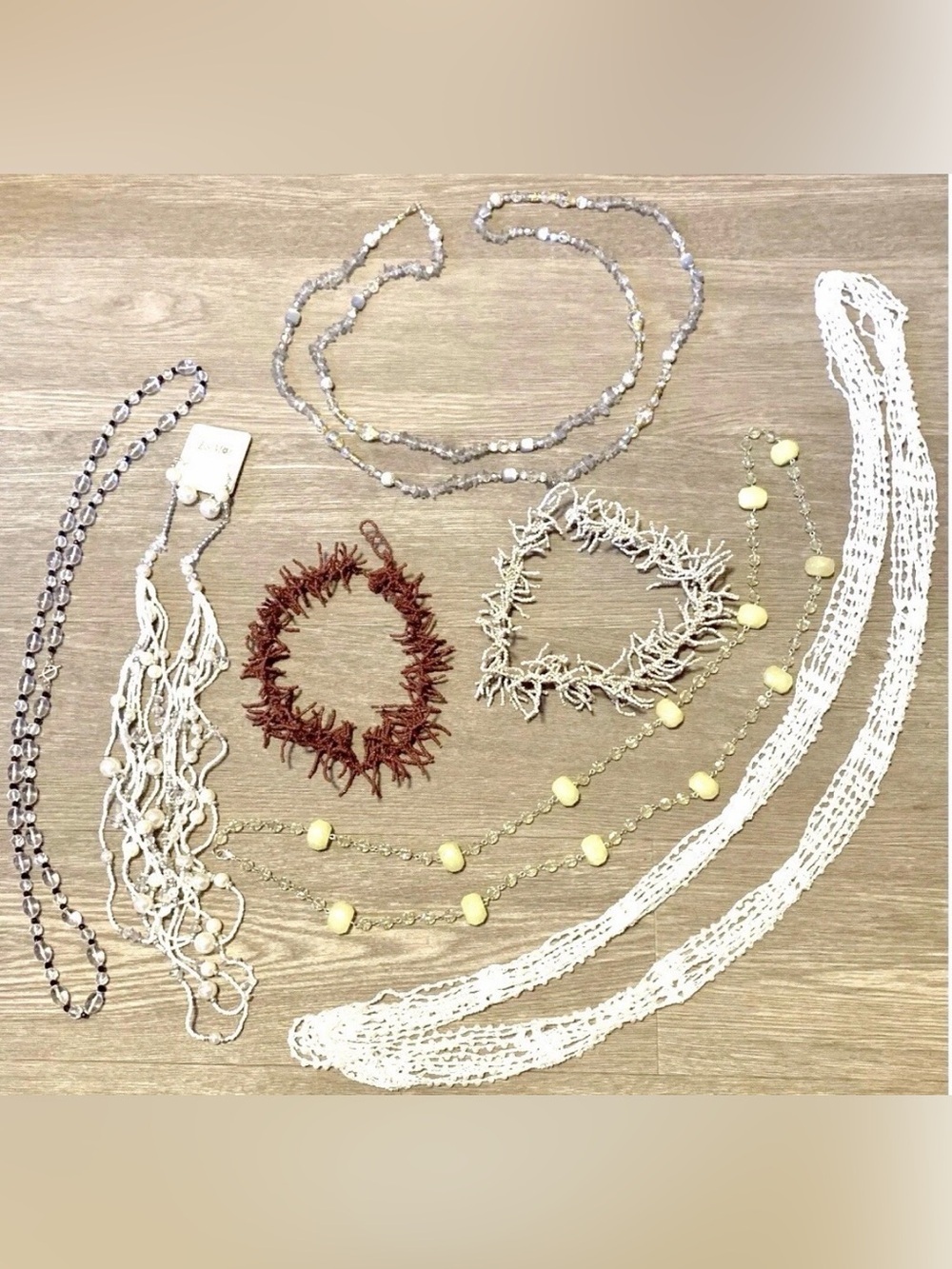 Assorted Lot Of 7 Beaded Necklaces & Bracelets, Seed Beads, Glass & Stone Beads